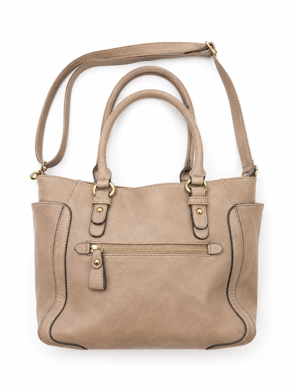 Taupe Shoulder Tote Bag with Gold-Tone Accents